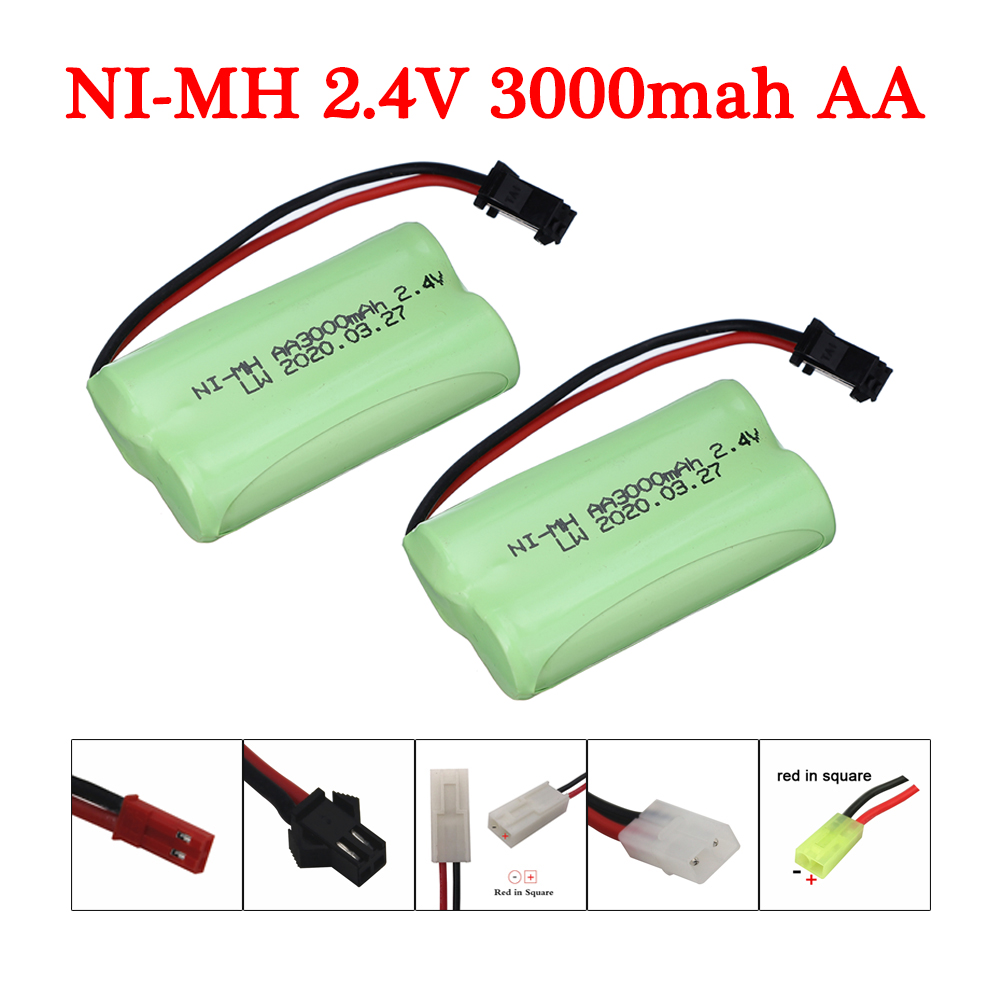 Rc Hobby Tank - ก้อนแบตเตอรี่ NiMH AA 2.4V 3000mAh สำหรับรีโมทคอนโทรลรถแข่งรถบรรทุกเรือแบตเตอรี่สำรอง2.4V